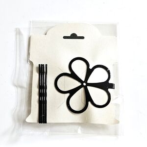 NWT LARGE BLACK FLOWER BOBBY PIN & BOBBY SINGLES SET!